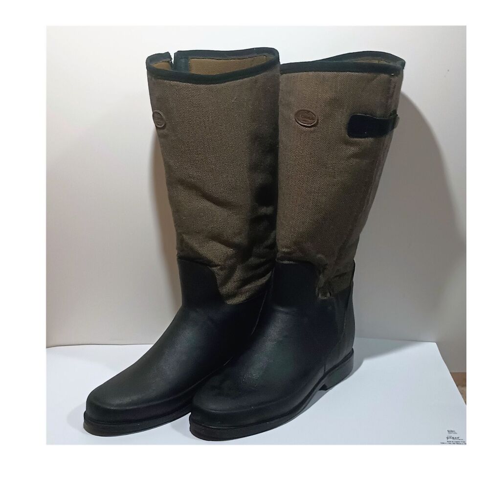 Le Chameau Zena Herringbone Tweed Rubber Wellington Rain Boots Women’s US7.5